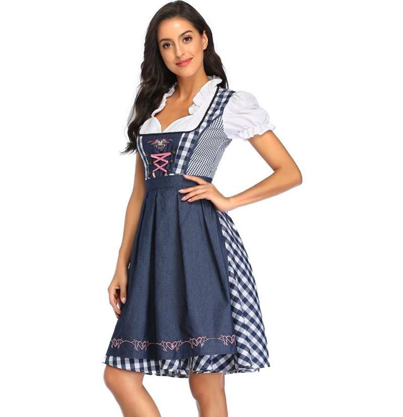 Deutsches bayerisches Dirndl-Kleid, Oktoberfest-Kostüm, Biermädchen-Kostüm XL blau von Joom DACH