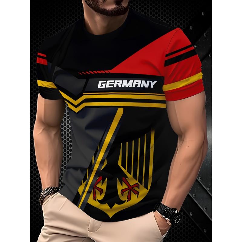 Deutschland-Flagge-Trikots-T-Shirt für Herren, deutsches Nationalemblem, 3D-Druck, lockere Oberteile mit Rundhalsausschnitt, Sportuniformen, kurzärmelige T-Shirts S von Joom DACH
