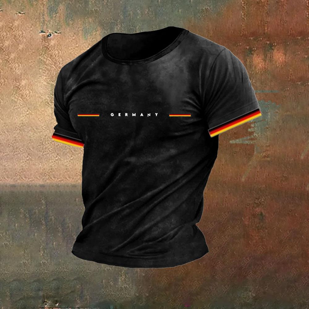 Deutschland Herren T-Shirts Deutschland Flagge Aufdruck O-Ausschnitt Kurzarm Lose Top T-Shirts Streetwear Sommer Herren Vintage Kleidung M von Joom DACH