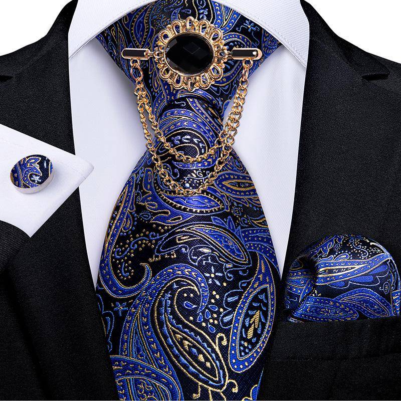 DiBanGu Herren-Krawatte, Jacquard-gewebte Seidenkrawatte, Taschentuch-Brosche, Anstecknadel-Set für Party, Herren-Krawatte N-1447 von Joom DACH