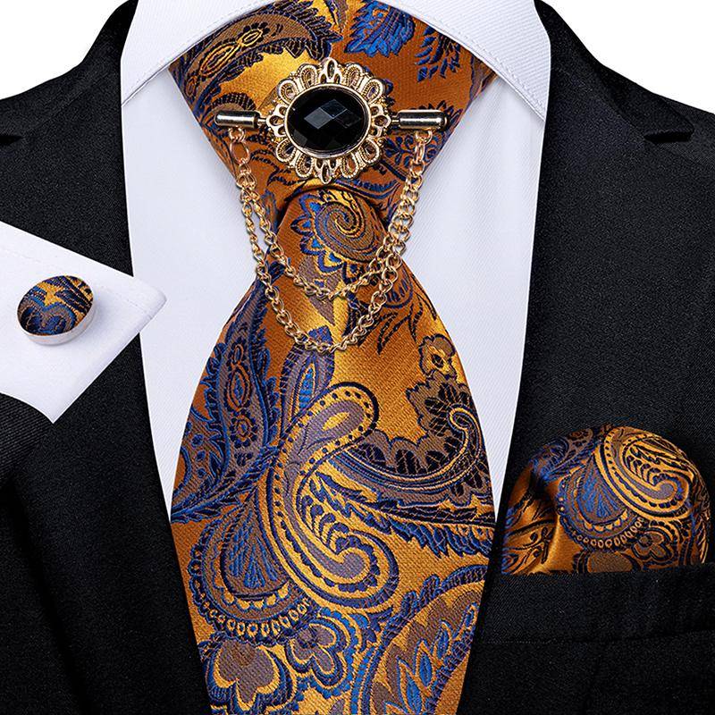 DiBanGu Herren-Krawatte, Jacquard-gewebte Seidenkrawatte, Taschentuch-Brosche, Anstecknadel-Set für Party, Herren-Krawatte N-7392 von Joom DACH