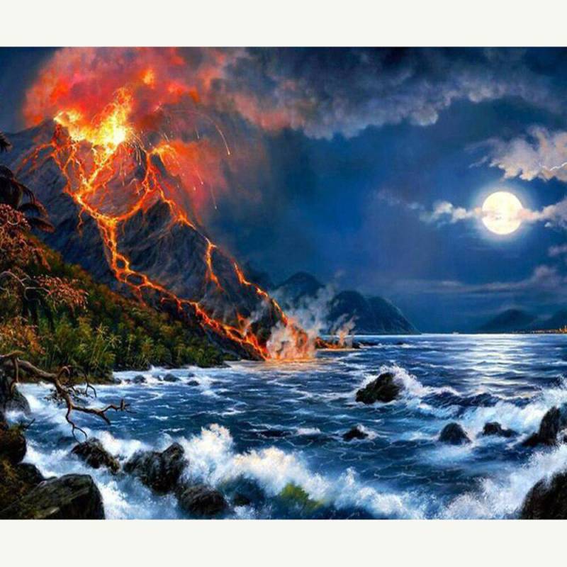 Diamant-Gemälde, Kreuzstich, 5D-DiY-Diamant-Stickerei, Vulkanausbruch-Muster, Hobbys und Kunsthandwerk, Heimdekoration 20X30CM von Joom DACH