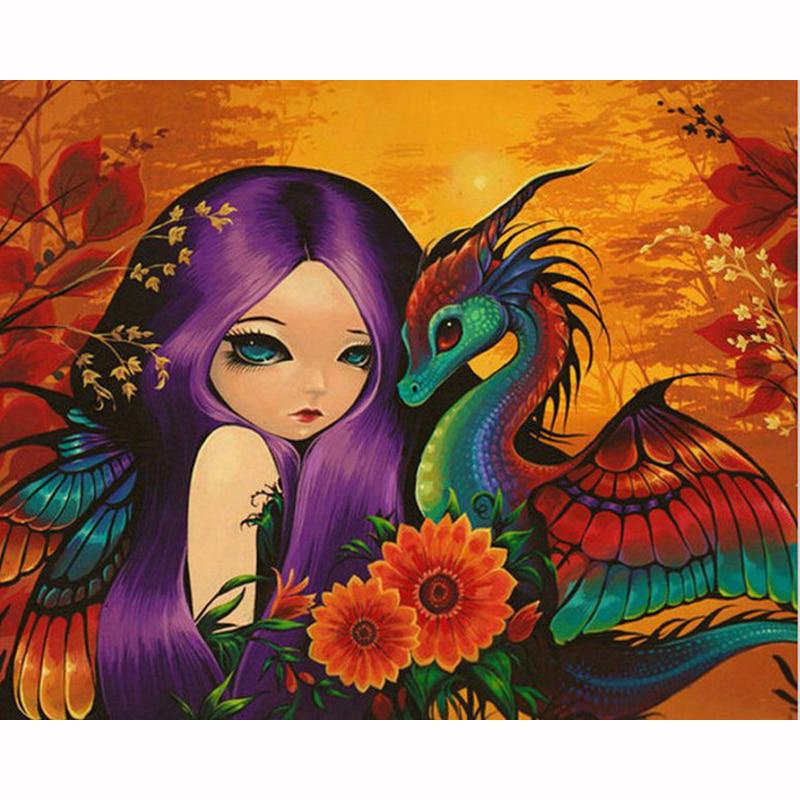 Diamant-Gemälde, Kreuzstich, 5D-Diamant-Stickerei, Verkauf, Cartoon-Mädchen und Drache, DIY, volle Runde, Diamant-Mosaik, Handarbeiten 40X50CM von Joom DACH