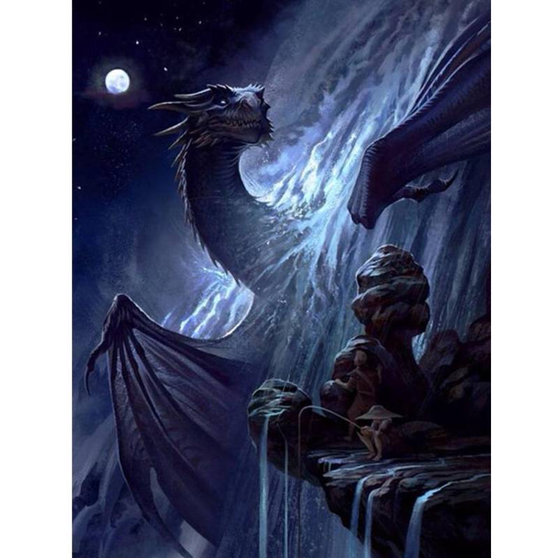 Diamant-Gemälde, Mond, Drache, Diamant-Stickerei, Tier-Kreuzstich, Heimdekoration 20X30CM von Joom DACH