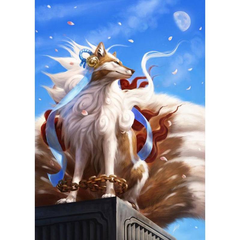 Diamant-Gemälde „Neunschwänziger Fuchs“ DIY 5D Kreuzstich voller quadratischer / runder Diamant-Mosaik Originalgemälde Wohndekoration Kunst Full Round (20X30CM) von Joom DACH