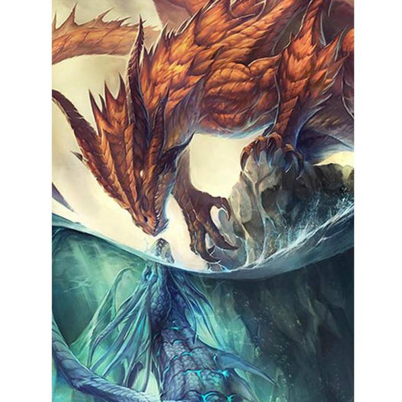 Diamant-Gemälde Wasser- und Feuerdrache, Diamant-Stickerei, Tier-Kreuzstich 20X30CM von Joom DACH