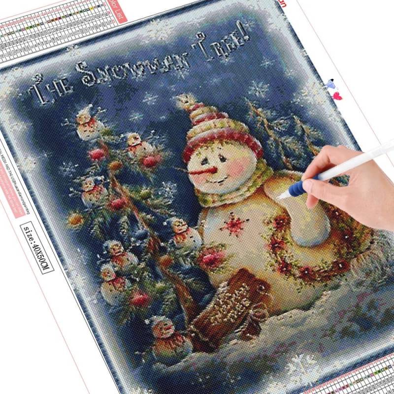 Diamant-Gemälde Weihnachten Schneemann voller Bohrer quadratisch Kreuzstich Handwerk Diamant Stickerei Landschaft handgemachtes Geschenk Full Square (20X30CM) von Joom DACH
