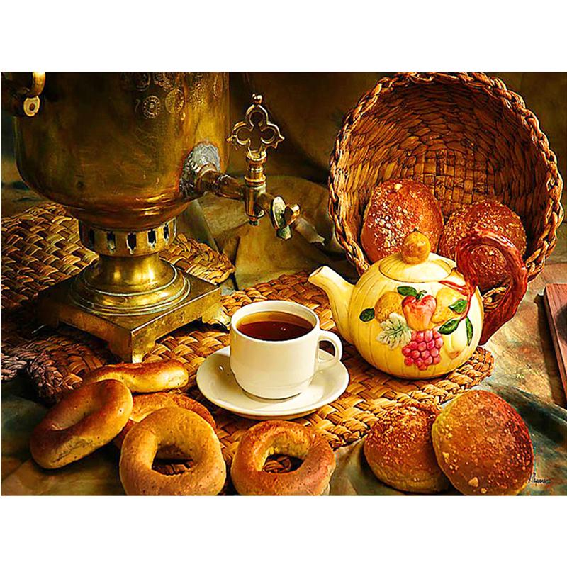 Diamant Malerei Wasserkocher Kaffee Brot Runde Bohrer Stickerei Restaurant Küche Dekoration Aufkleber 20X30CM von Joom DACH