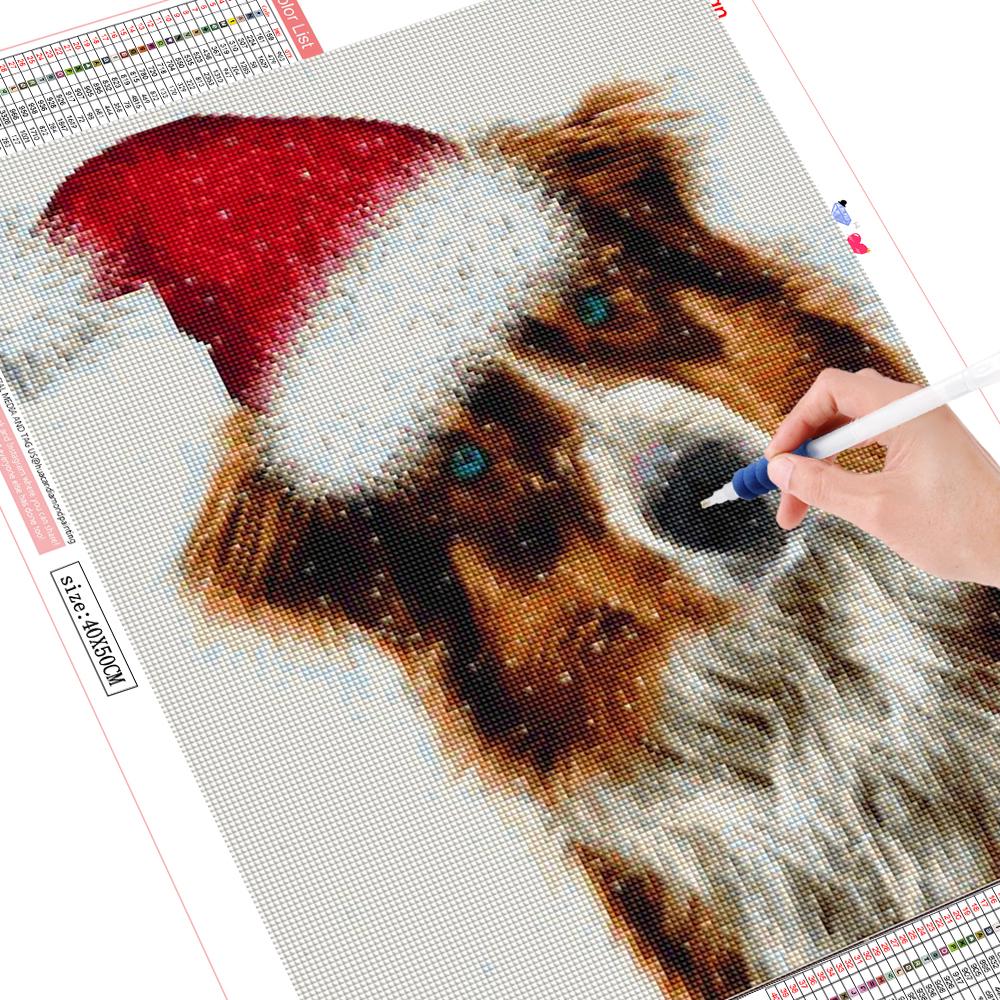 Diamant-Malerei mit runden Strasssteinen Hund Vollstickerei Tierkunst Strass Bild Weihnachten 20X30CM von Joom DACH