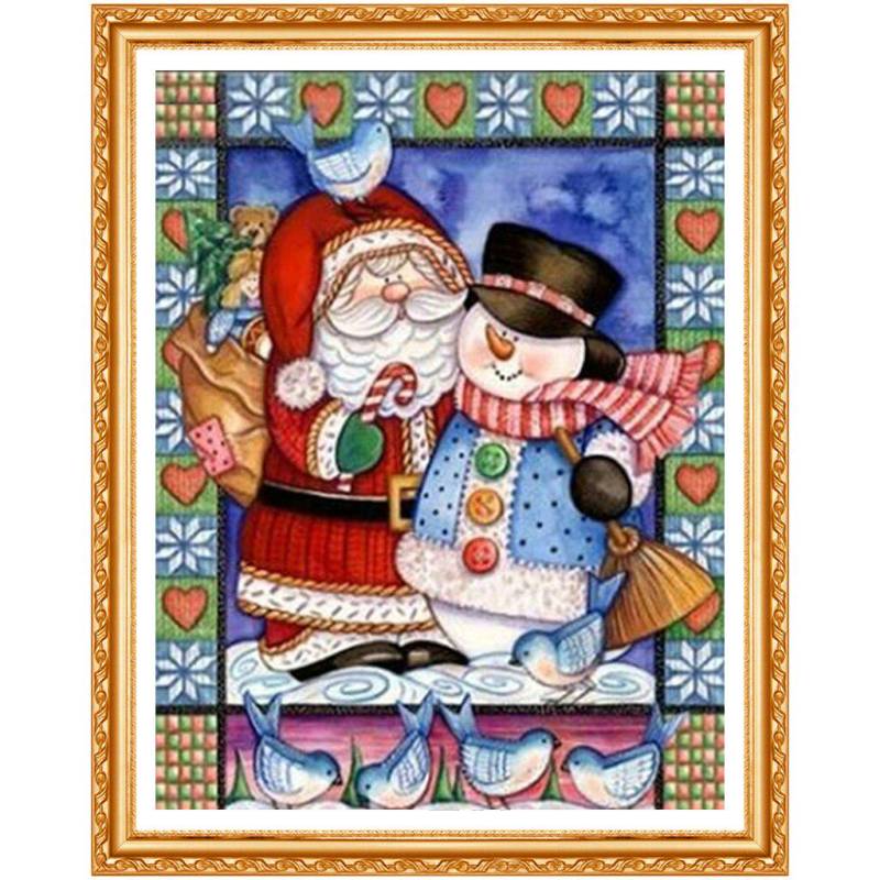 Diamant-Weihnachtsmann-Malerei, Weihnachten, DIY, voller runder Bohrer, Cartoon-Schneemann, Bild aus Strasssteinen 20X30CM von Joom DACH