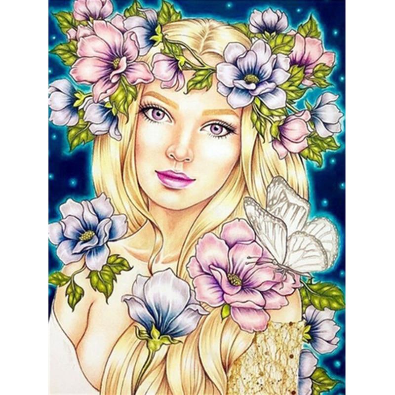 Diamond Painting Full Round Mädchen Kreuzstich Mädchen und Blumen Stickerei Weihnachten Home Dekoration 20X30CM von Joom DACH