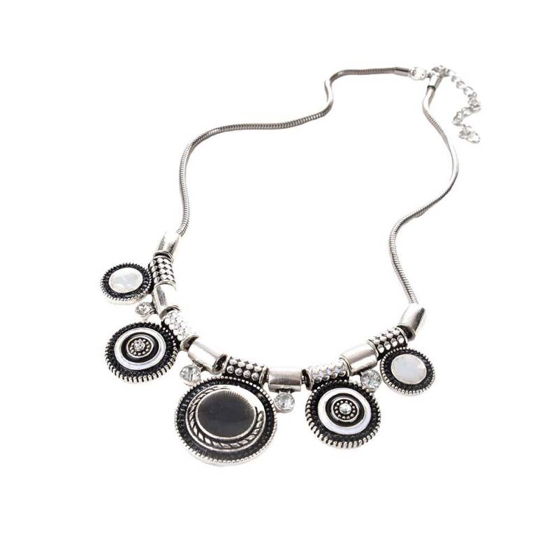 Diamonding Jewelry Ethnische Frauen-Kristallstein-eingelegte runde Emaille-Anhänger-Statement-Lätzchen-Halskette one size schwarz von Joom DACH