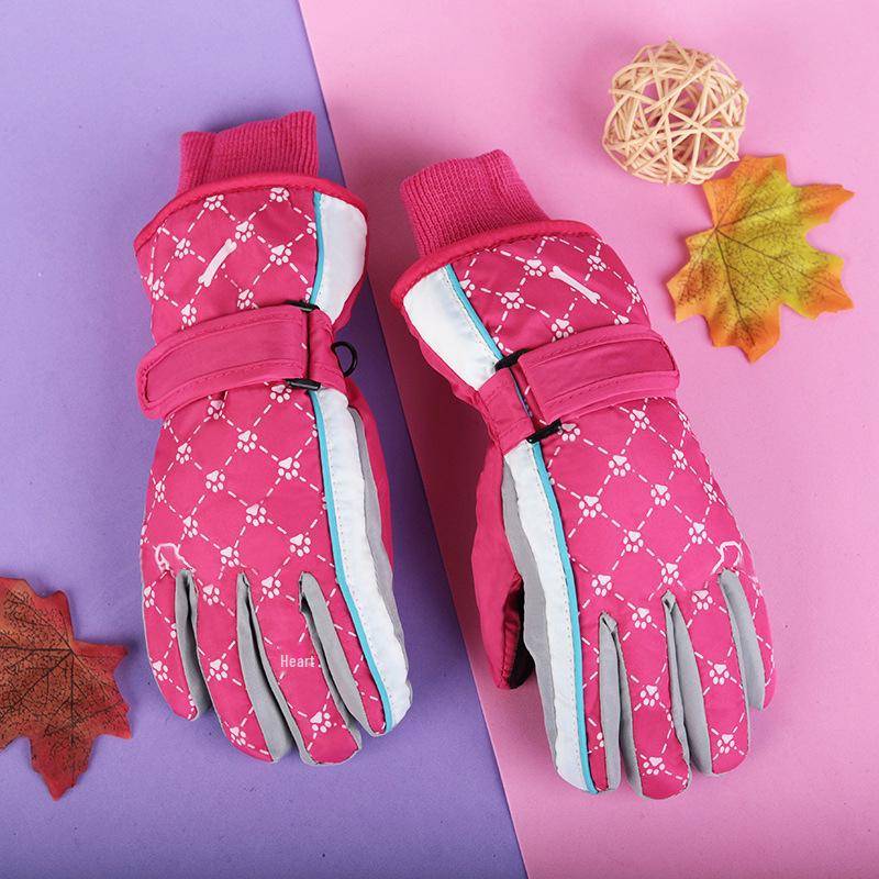 Dicke, wasserdichte, winddichte, rutschfeste, warme Winter-Ski- und Schneehandschuhe für Kinder von 4–17 Jahren. 5-8 years old rose rot von Joom DACH