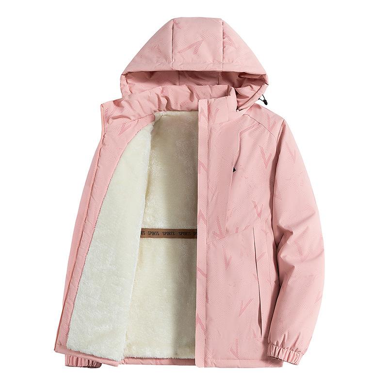 Dicke Baumwolljacke mit Kapuze für Damen, Partner-Stil mit Aufdruck, Wintermantel für Väter, Warme Jacke, Lockere winddichte Baumwolljacke XXXL rosa von Joom DACH