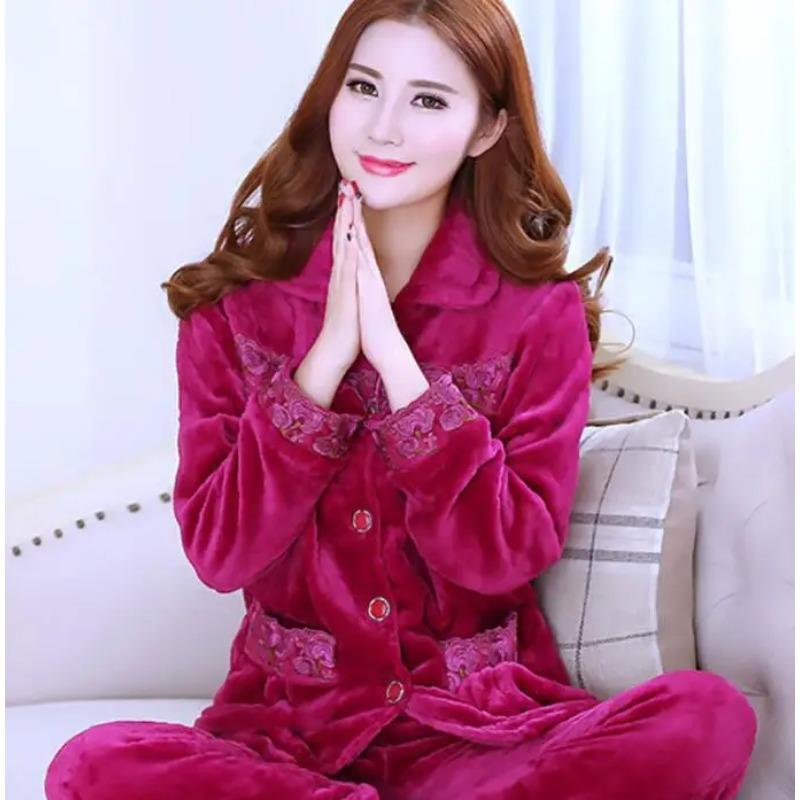 Dicke Herbst Winter Warme Flanell Frauen Pyjamas Sets Langarm Pijama Nachtwäsche Flanell Frauen Pyjamas Set Home Wear M von Joom DACH