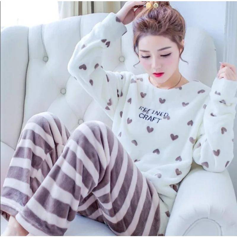 Dicke Herbst Winter Warme Flanell Frauen Pyjamas Sets Langarm Pijama Nachtwäsche Flanell Frauen Pyjamas Set Home Wear M von Joom DACH