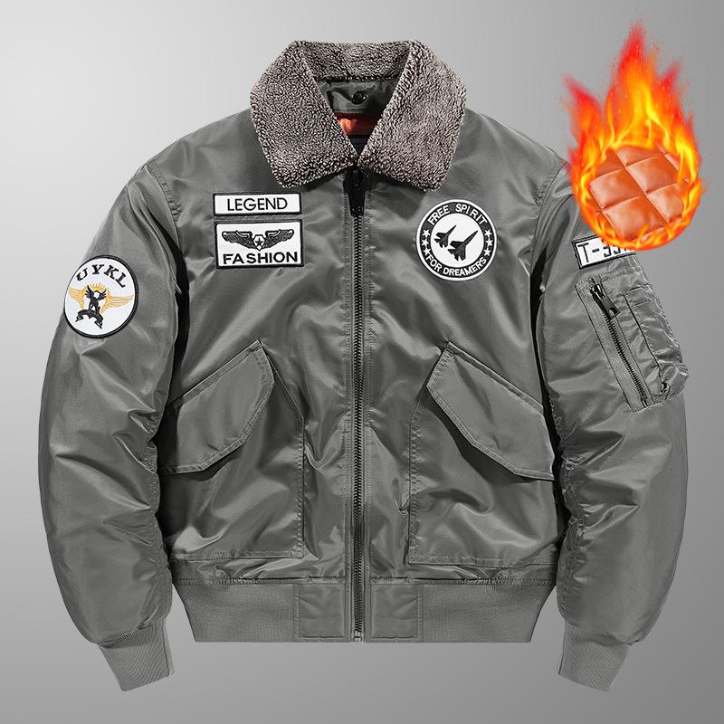 Dicke Herrenjacke für Herbst und Winter, große Größe, Stehkragen, verdickte Thermo-Baumwollpolsterung, abnehmbarer Kragen, Fliegerjacke für Herren 5XL von Joom DACH