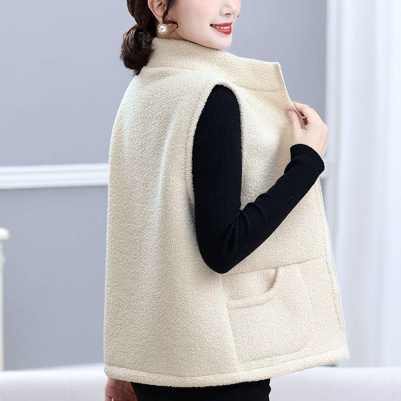 Dicke Lammfellweste mit zusätzlichem Fleece Damen Kurzstil Stehkragen Winter Freizeitweste 5XL von Joom DACH