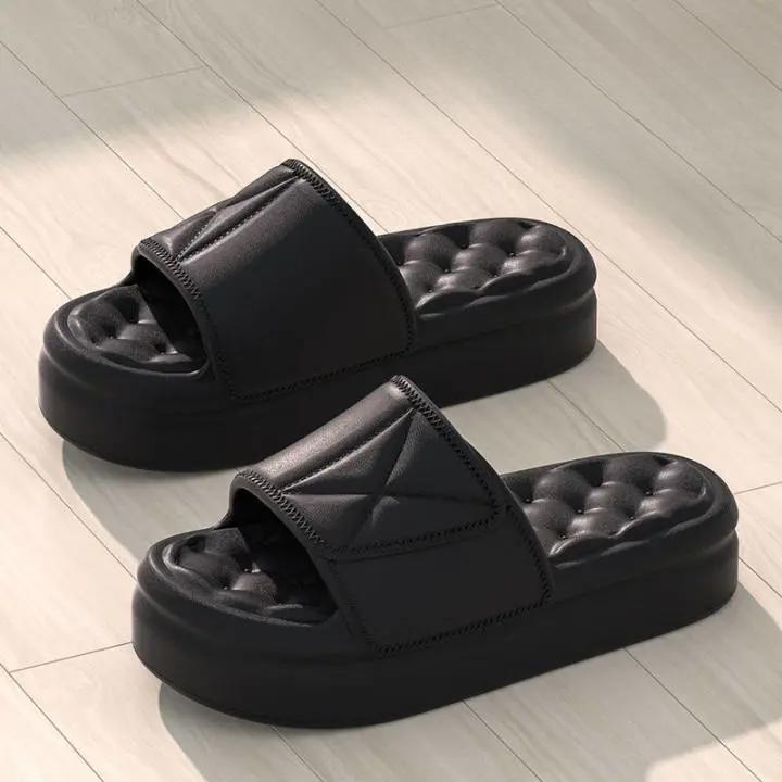 Dicke Plattform Badezimmer Hausschuhe Männer Frauen Mode Weiche Sohle EVA Indoor Slides Frau Sandalen Sommer Outdoor Rutschfeste Flip-Flops 40-41 schwarz von Joom DACH