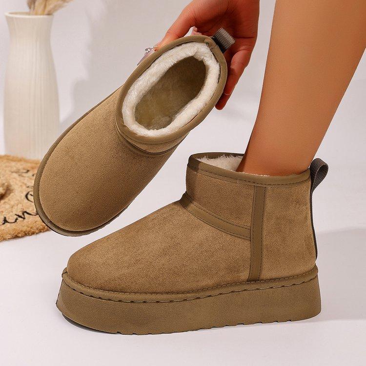 Dicke Plüsch Plateau Schneestiefel Damen Winter Warm halten Fell Baumwollschuhe Frau Faux Wildleder Slip-On Ankle Botas gepolsterte Schuhe 36 kamelfarben von Joom DACH