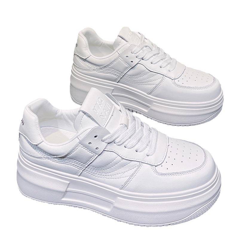 Dicke Sohle Erhöhtes Leder Weiße Schuhe Damen Frühling Neu Student All-Matching Lässige Sportliche Board-Schuhe 40 weiß von Joom DACH
