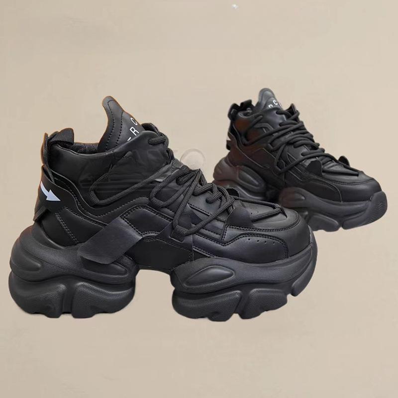 Dicke Sohle Höhenvergrößernde Leder Dad Schuhe Damen Frühling Neu Klein Vielseitig Lässig Tanz Damen Sneaker 40 von Joom DACH