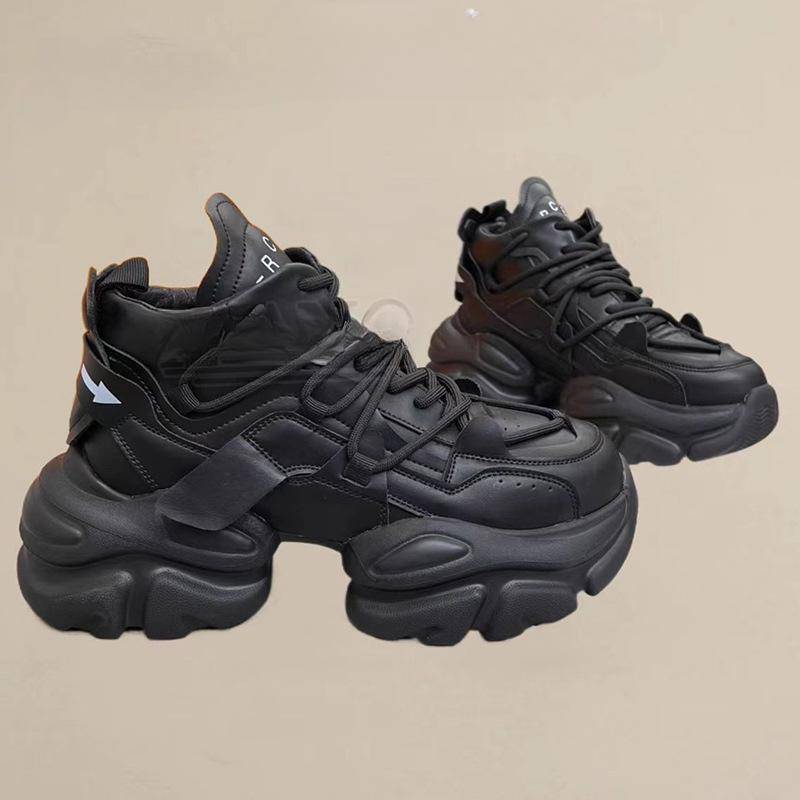 Dicke Sohle Höhenvergrößernde Leder Dad Schuhe Damen Frühling Neu Klein Vielseitig Lässig Tanz Damen Sneaker 40 von Joom DACH