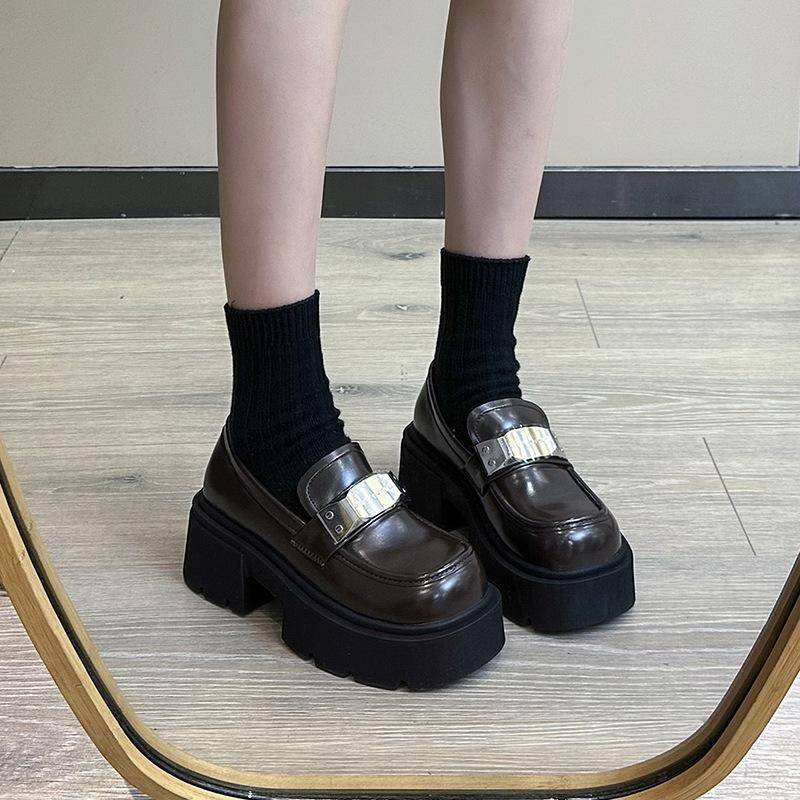 Dicke Sohle Höhenvergrößernde Leder-Loafer Damen Muffin-Schuhe Frühling und Herbst Neu Japanischer Stil Mary Jane Schuhe Kleine Lederschuhe 40 von Joom DACH