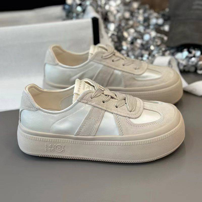 Dicke Sohle Rosa Deutsche Trainingsschuhe für Damen Frühling und Sommer Neu Dicke Sohle Schnürschuhe Atmungsaktiv Sportlich Lässig Board Schuhe 40 beige von Joom DACH