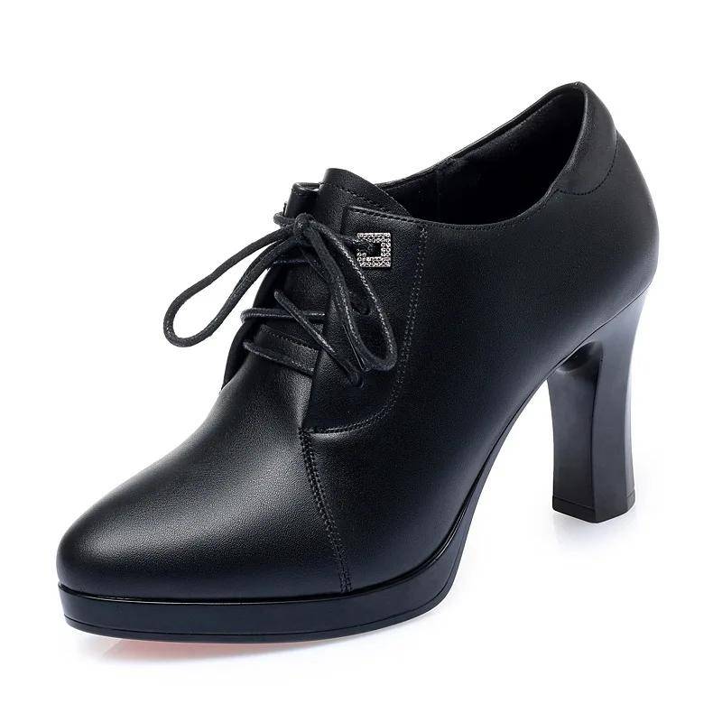Dicke Sohle Weiches Leder Oxford Schuhe Britische Schnürschuhe Damen Plateau Pumps 2024 Tiefer Ausschnitt Block Hohe Absätze Schuhe Büro Mutter 35 von Joom DACH