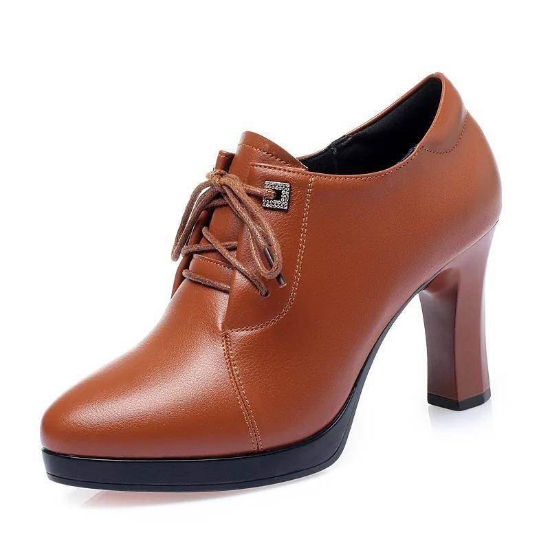 Dicke Sohle Weiches Leder Oxford Schuhe Britische Schnürschuhe Damen Plateau Pumps 2024 Tiefer Ausschnitt Block Hohe Absätze Schuhe Büro Mutter 37 von Joom DACH