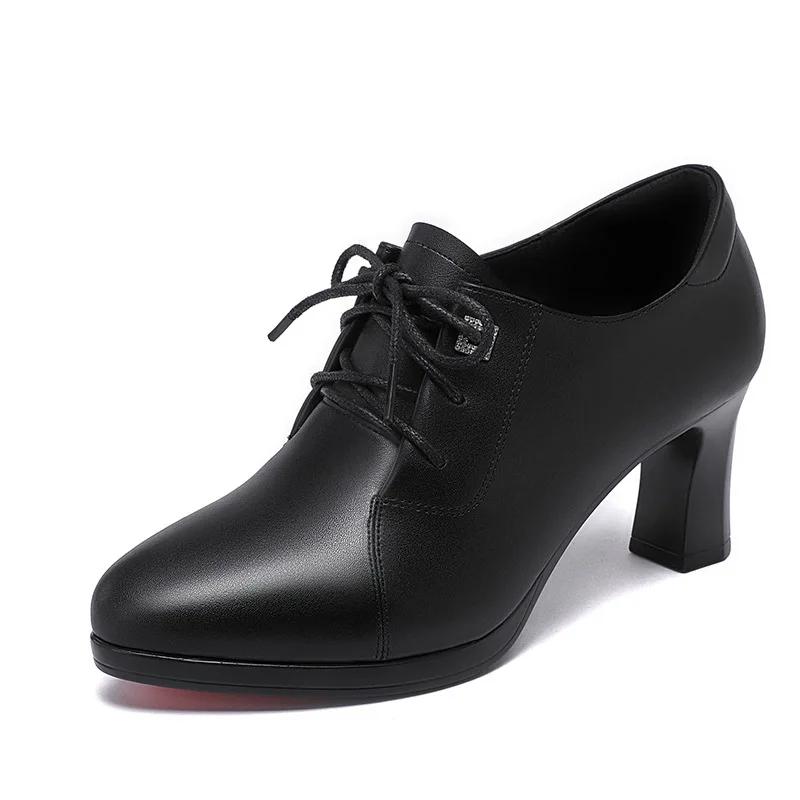 Dicke Sohle Weiches Leder Oxford Schuhe Britische Schnürschuhe Damen Plateau Pumps 2024 Tiefer Ausschnitt Block Hohe Absätze Schuhe Büro Mutter 38 von Joom DACH