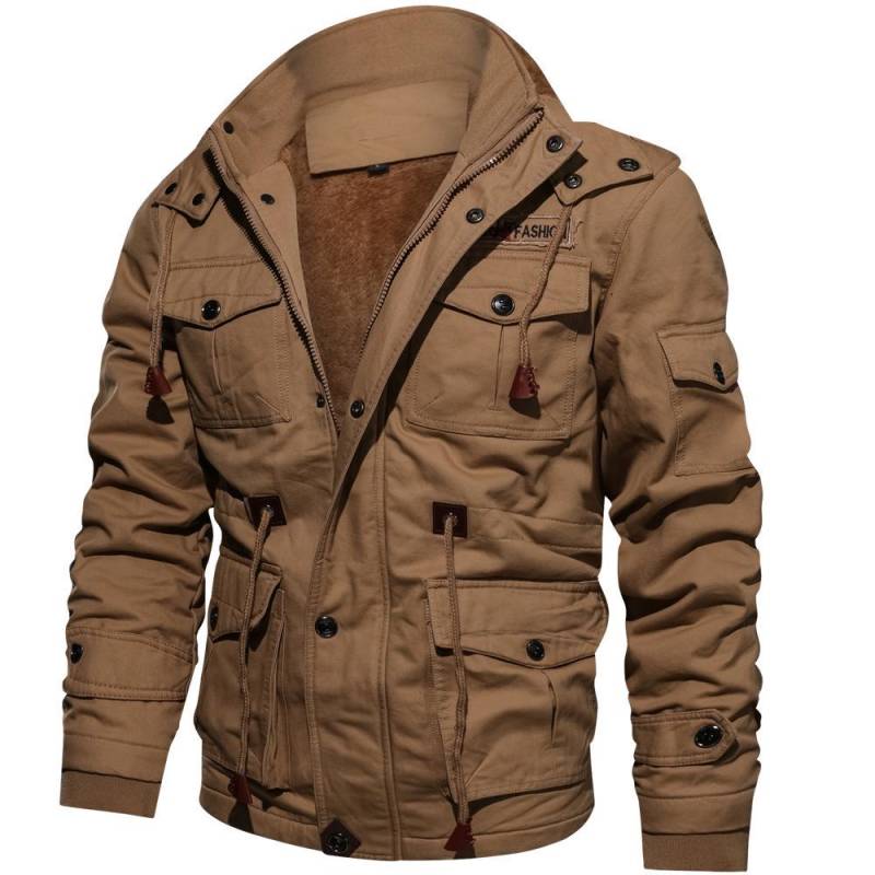 Dicke Thermo-Winterjacke für Herren mit mehreren Taschen, Reißverschluss vorne, mit Fleece gefüttert, Militärjacke für Herren, modisch, lässig, warm, Windjacke XL khaki von Joom DACH