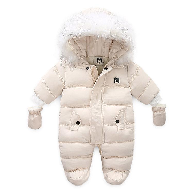 Dicke Warme Infant Baby Overall Mit Kapuze Innen Fleece Junge Mädchen Winter Herbst Overalls Kinder Oberbekleidung Kinder Schneeanzug 60CM weiß von Joom DACH