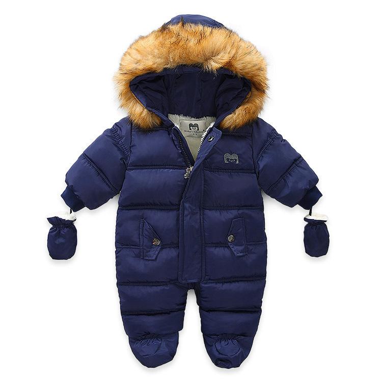 Dicke Warme Infant Baby Overall Mit Kapuze Innen Fleece Junge Mädchen Winter Herbst Overalls Kinder Oberbekleidung Kinder Schneeanzug 80CM navy blau von Joom DACH
