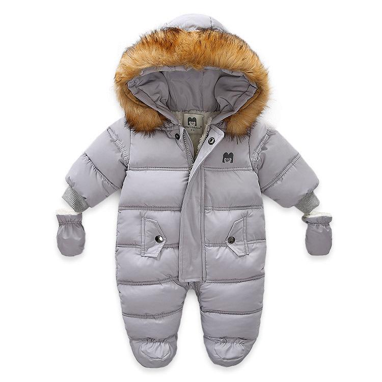Dicke Warme Infant Baby Overall Mit Kapuze Innen Fleece Junge Mädchen Winter Herbst Overalls Kinder Oberbekleidung Kinder Schneeanzug 90CM grau von Joom DACH