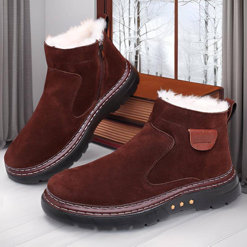 Dicke Warme Männer Stiefel Leder Schuhe Männer Winter Schnee Stiefel High-top männer Casual Schuhe Mit Fell Plus samt Stiefeletten Männlich 46 braun von Joom DACH