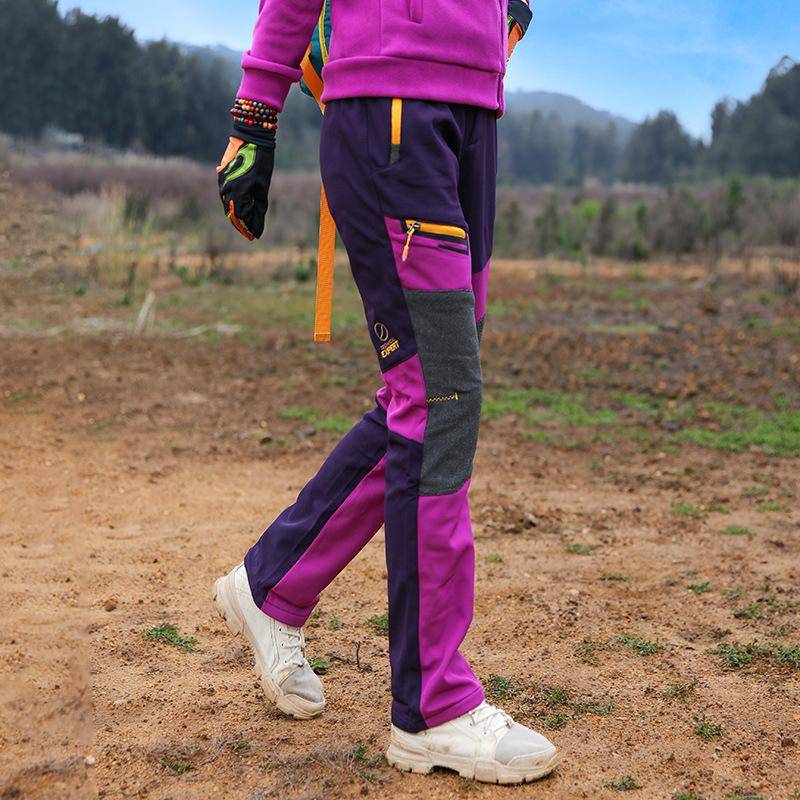 Dicke warme Fleece-Winterhose für Damen, wasserdicht, für Wandern, Trekking, Camping, Skifahren, Softshell-Hose, winddicht L violett von Joom DACH