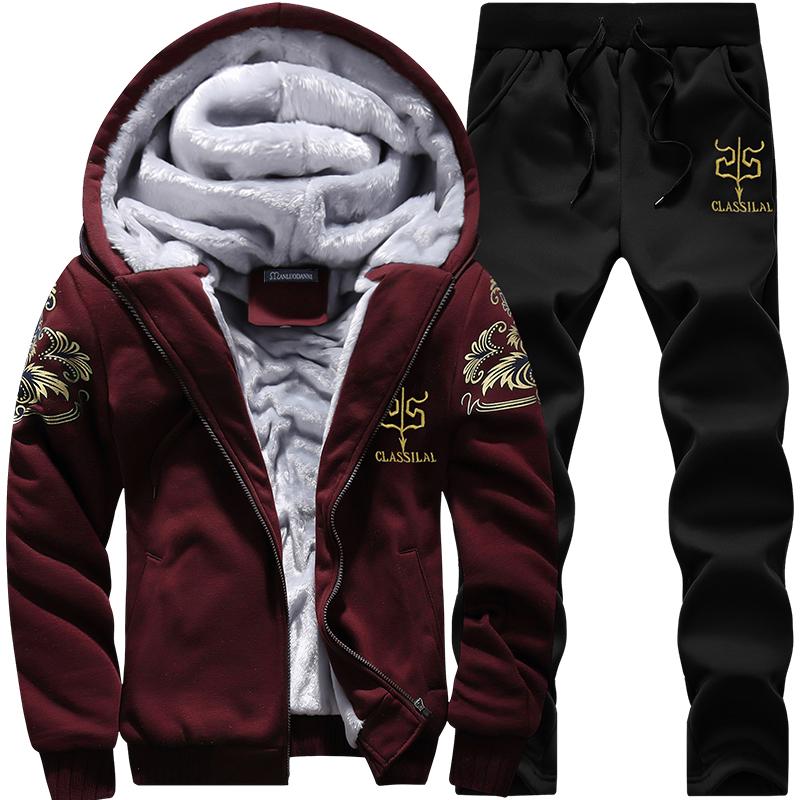 Dicken Trainingsanzug Männer Herbst Winter Warme Casual männer Set Druck Mit Kapuze Jacke + Jogginghose 2 Stück Sets Streetwear L rot von Joom DACH