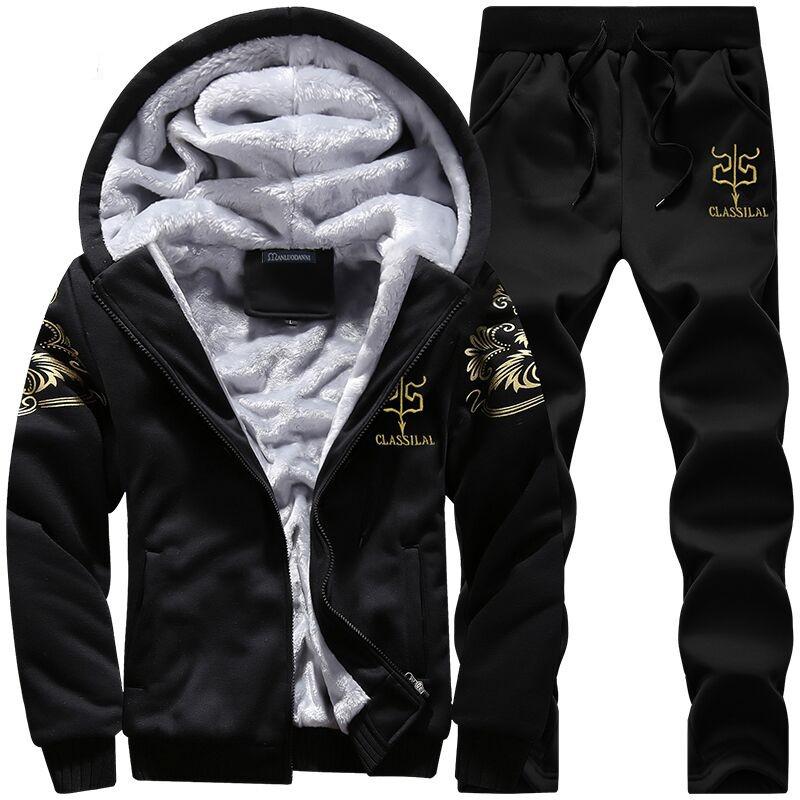 Dicken Trainingsanzug Männer Herbst Winter Warme Casual männer Set Druck Mit Kapuze Jacke + Jogginghose 2 Stück Sets Streetwear XXXXXL von Joom DACH