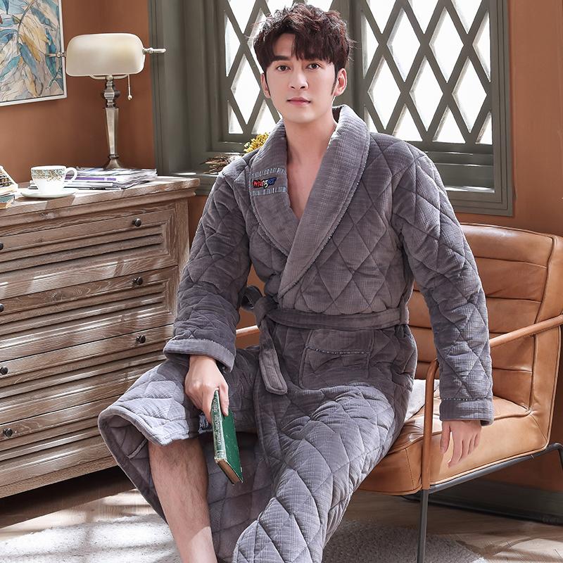 Dicker, 3-lagiger, warmer Winterbademantel für Herren, weicher, gesteppter Flanell-Kimono-Bademantel für Herren, Morgenmantel aus Korallenvlies 2XL von Joom DACH