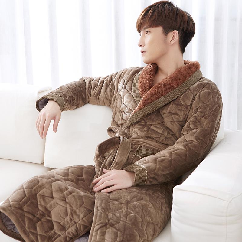 Dicker, 3-lagiger, warmer Winterbademantel für Herren, weicher, gesteppter Flanell-Kimono-Bademantel für Herren, Morgenmantel aus Korallenvlies 3XL von Joom DACH