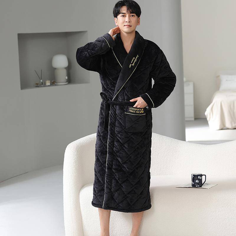Dicker, 3-lagiger, warmer Winterbademantel für Herren, weicher, gesteppter Flanell-Kimono-Bademantel für Herren, Morgenmantel aus Korallenvlies 3XL von Joom DACH