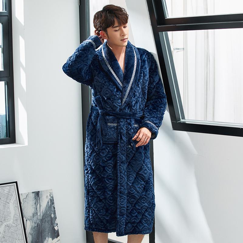 Dicker, 3-lagiger, warmer Winterbademantel für Herren, weicher, gesteppter Flanell-Kimono-Bademantel für Herren, Morgenmantel aus Korallenvlies 3XL von Joom DACH