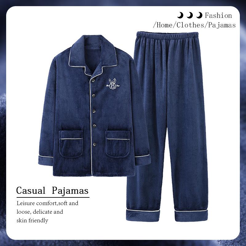 Dicker, warmer Kaschmir-Schlafanzug für Herren im Herbst und Winter für junge und mittlere Altersgruppen, langärmeliges großes Korallensamt-Set 3XL blau von Joom DACH