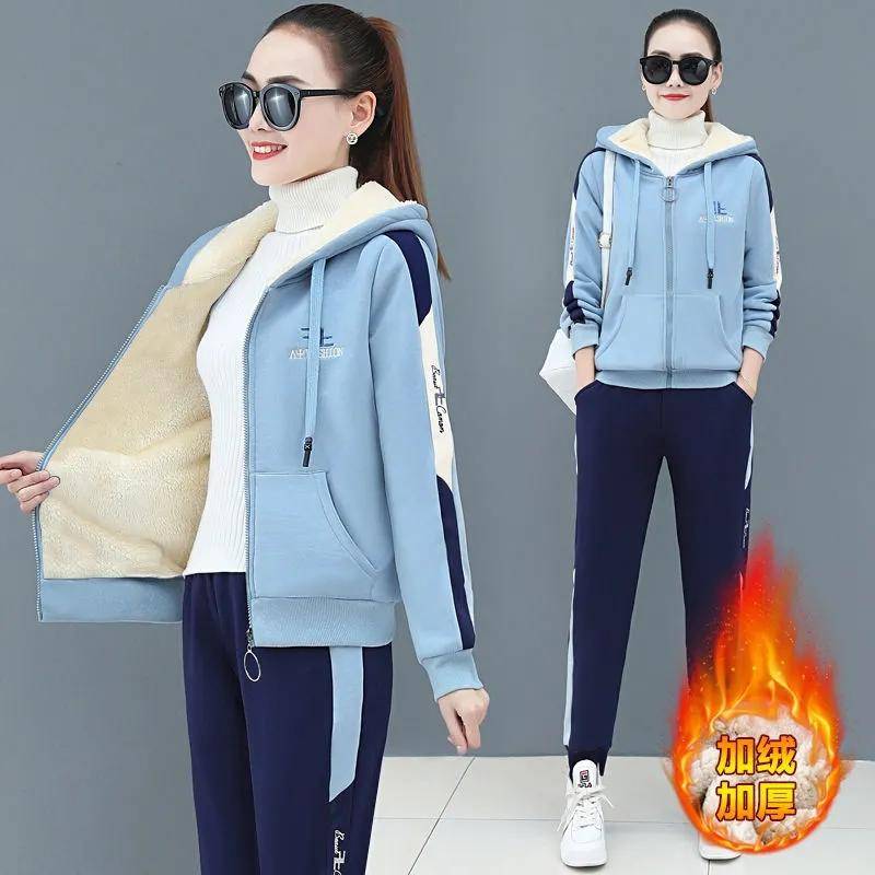 Dicker Fleece Winter Trainingsanzug Damen Warm Mode Zip Up Hoodies und Hosen Loungewear Lässiges Zweiteiler-Set XXXXL von Joom DACH
