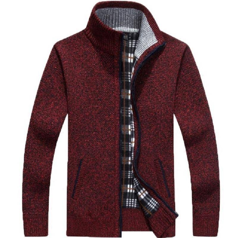 Dicker Herren-Strickpullover für den Winter, langärmelig, Strickjacke aus Fleece, durchgehender Reißverschluss, lässige Kleidung in Übergröße für den Herbst XXXL bordeaux von Joom DACH