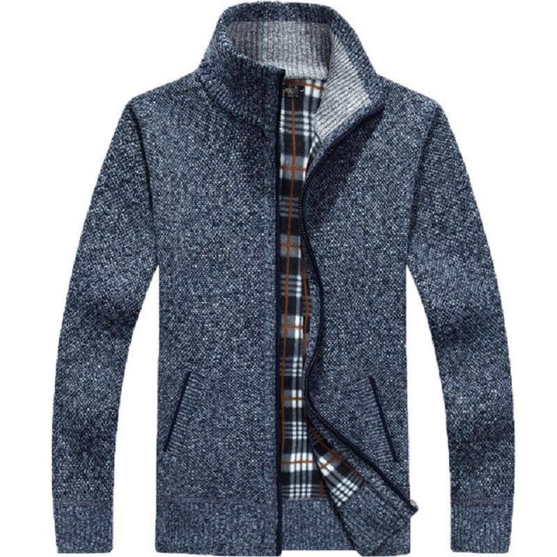 Dicker Herren-Strickpullover für den Winter, langärmelig, Strickjacke aus Fleece, durchgehender Reißverschluss, lässige Kleidung in Übergröße für den Herbst XXXL navy blau von Joom DACH