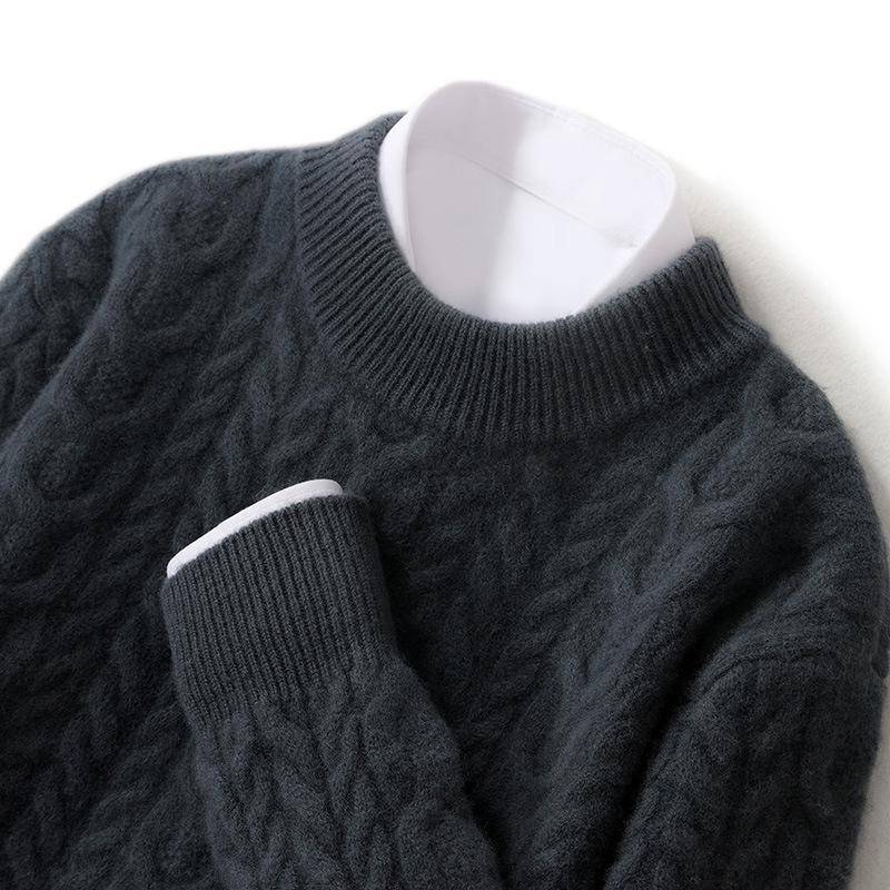 Dicker Herrenpullover aus reiner Wolle – einfarbiger, locker sitzender Strickpullover aus Kaschmir für Herbst und Winter 3XL von Joom DACH