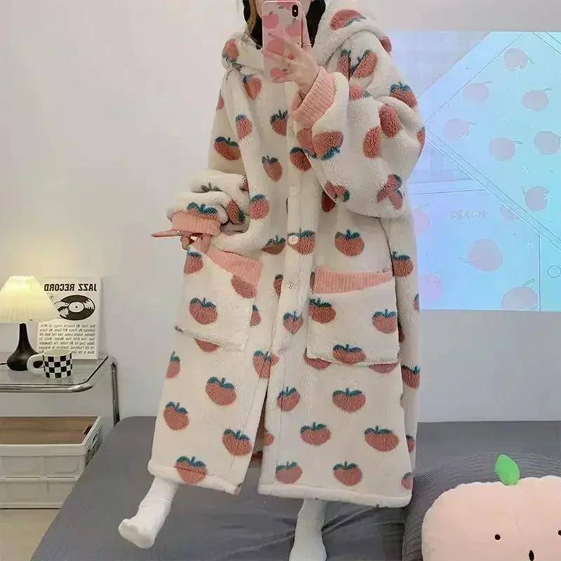 Dicker Winter-Schlafanzug für Damen, Cartoon-Pyjama-Hosen-Set, jacquardgewebter Bademantel, Loungewear-Pyjama-Set, Flanell, Kawaii XL von Joom DACH